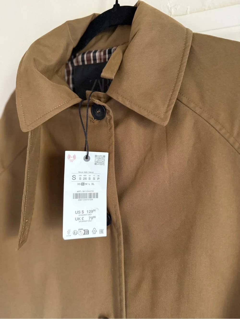 Zara Camel Tan Trench Coat with Button Front - Picture 2 of 5